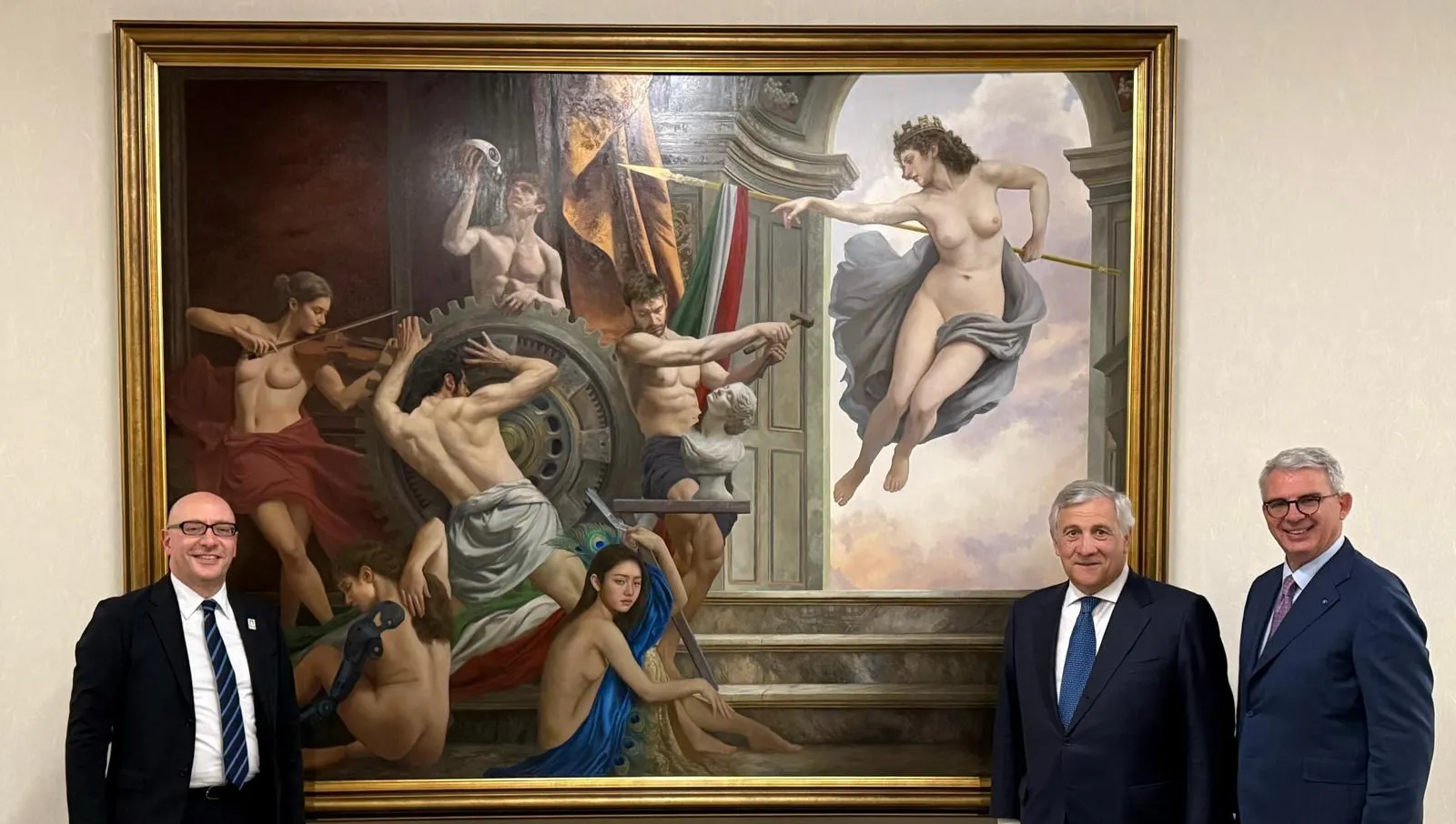 Minister of Foreign Affairs Tajani, Commissioner General Vattani, Italian Ambassador to Japan Benedetti, with Stella d'Italia at Osaka Expo 2025